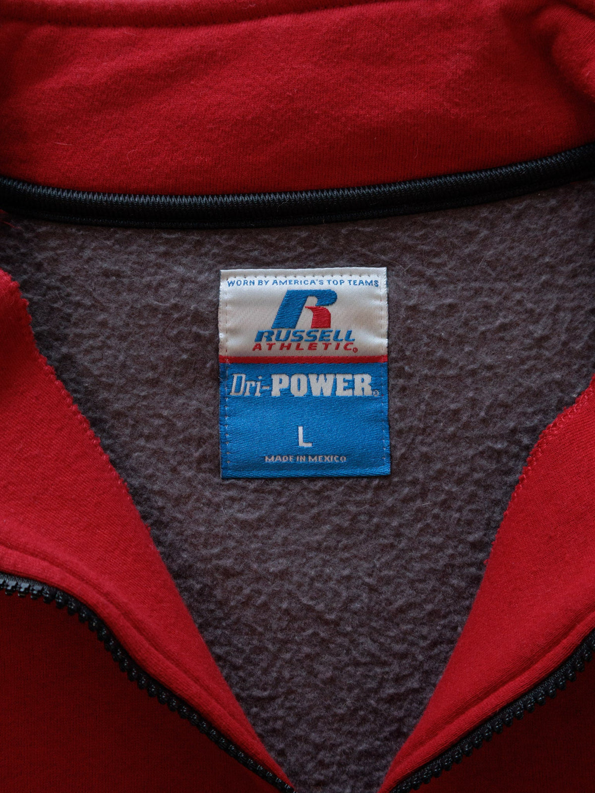Vintage 00s Red Russell Athletic Colourblock Quarter Zip (L)