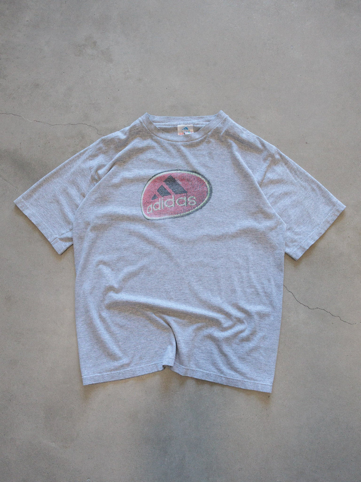 Vintage 90s Grey Adidas Watermelon Logo Tee (XL)