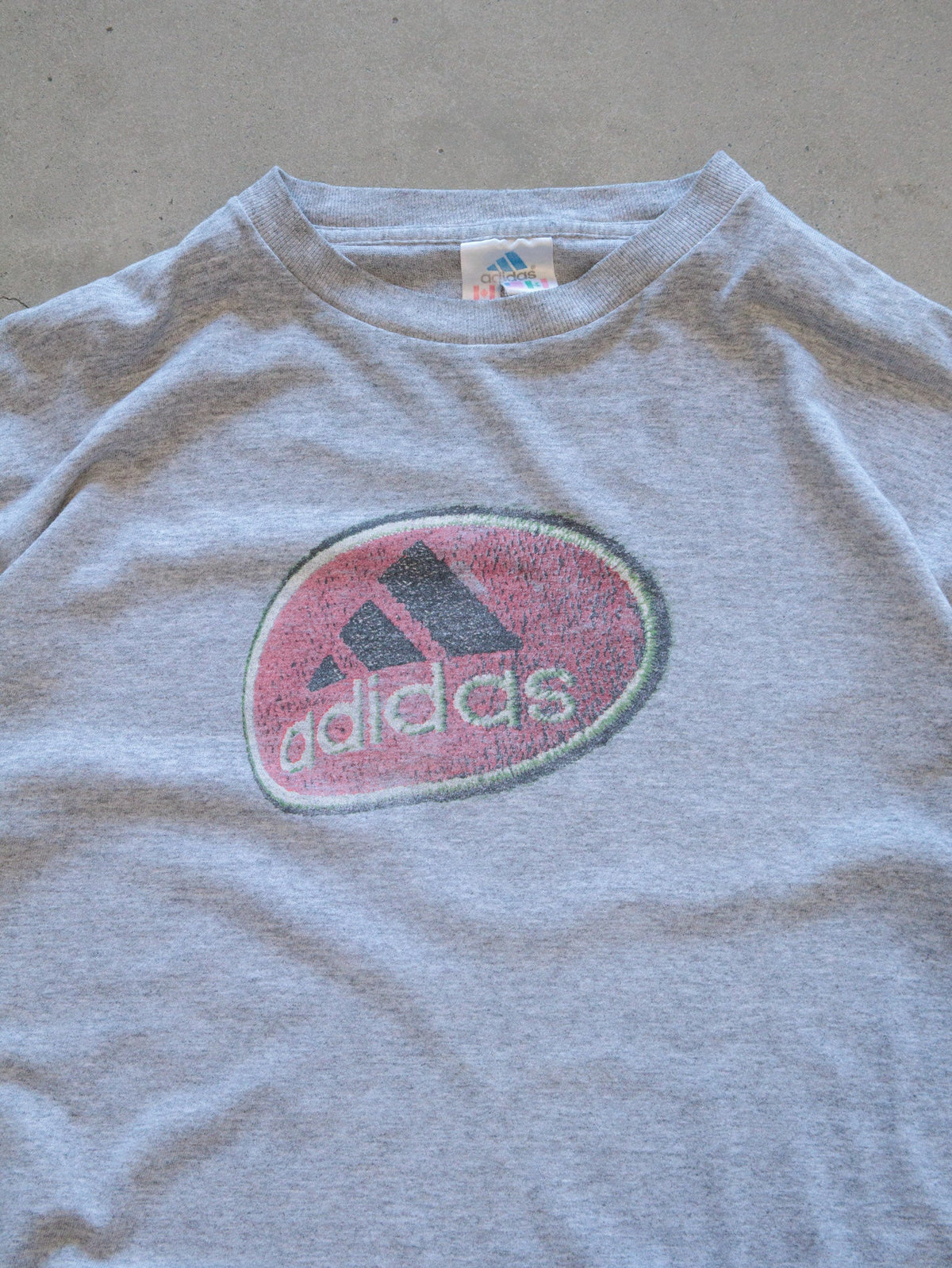 Vintage 90s Grey Adidas Watermelon Logo Tee (XL)