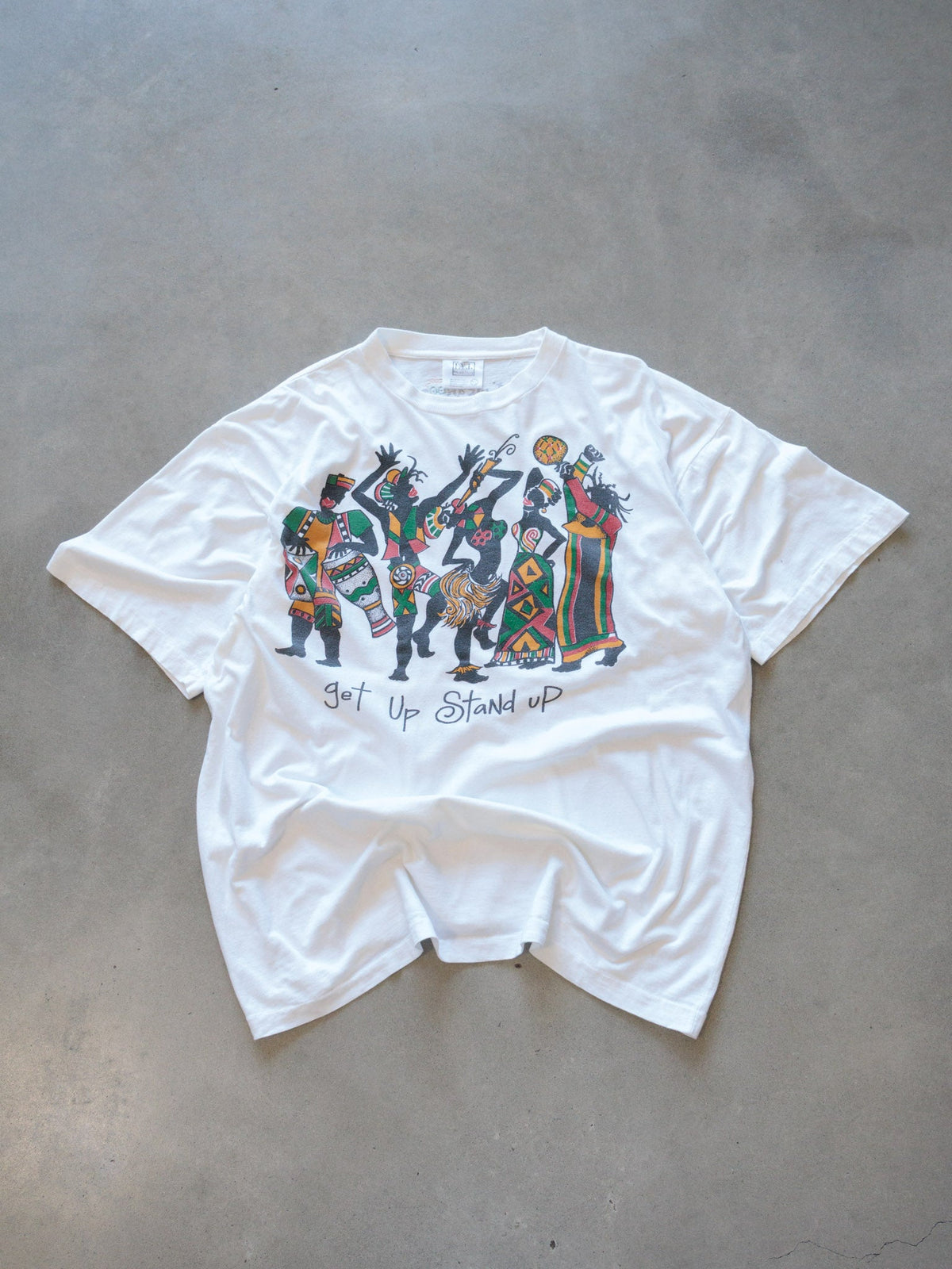 Vintage 90s White Barbados Get Up Stand Up Slogan Tee (XL)