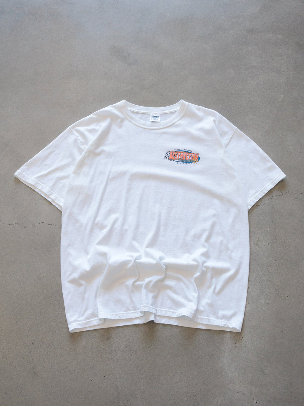 Vintage 00s White Destruction Productions Demolition Derby Tee (XL)