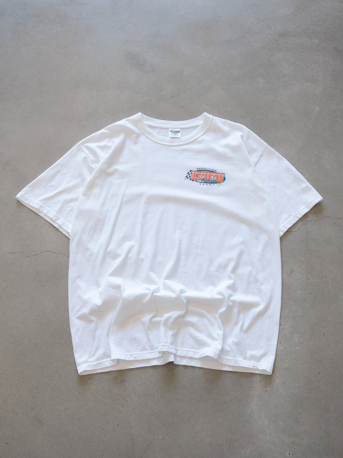 Vintage 00s White Destruction Productions Demolition Derby Tee (XL)