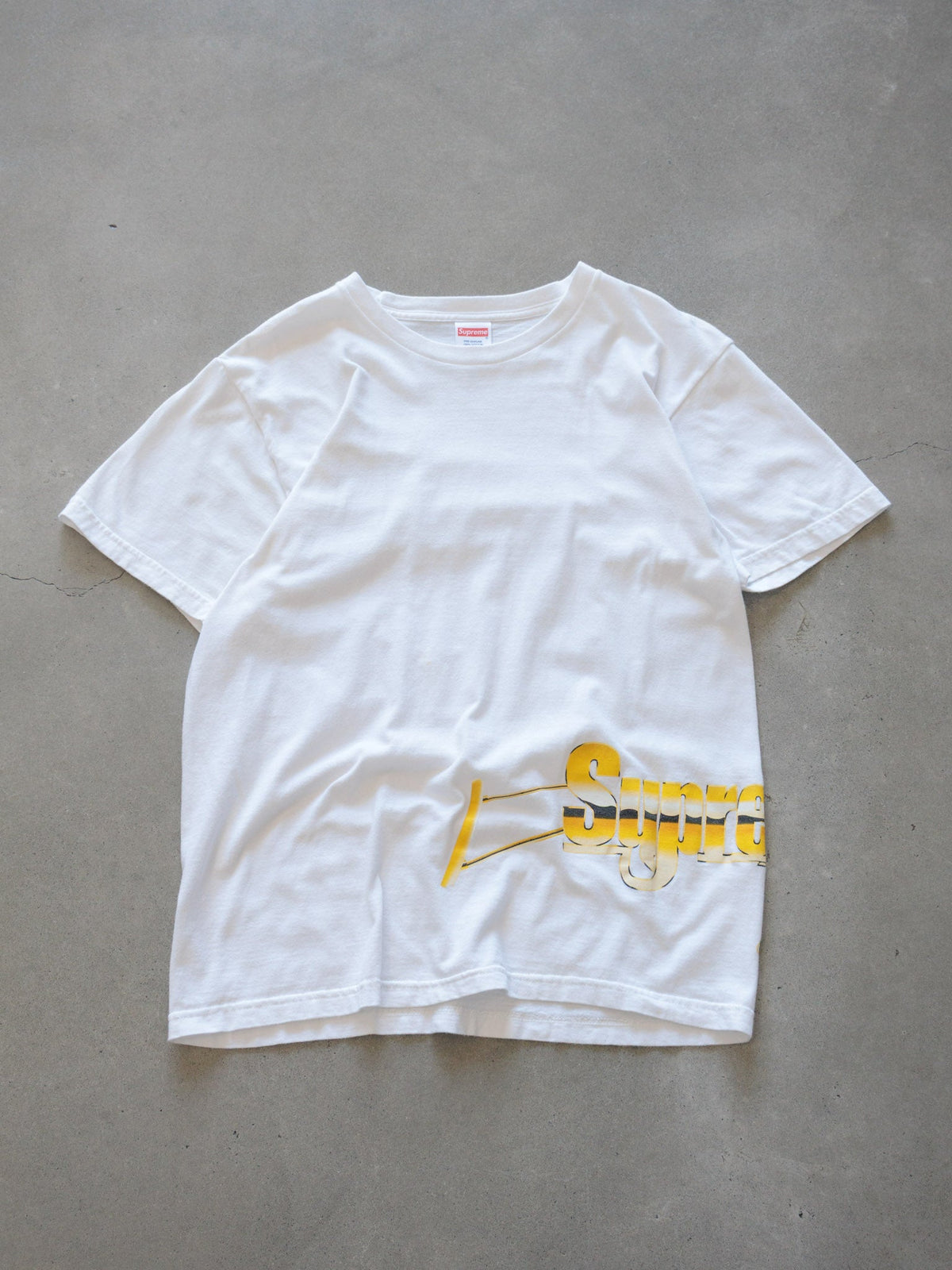 White Supreme Gold Gun Logo Tee (M)