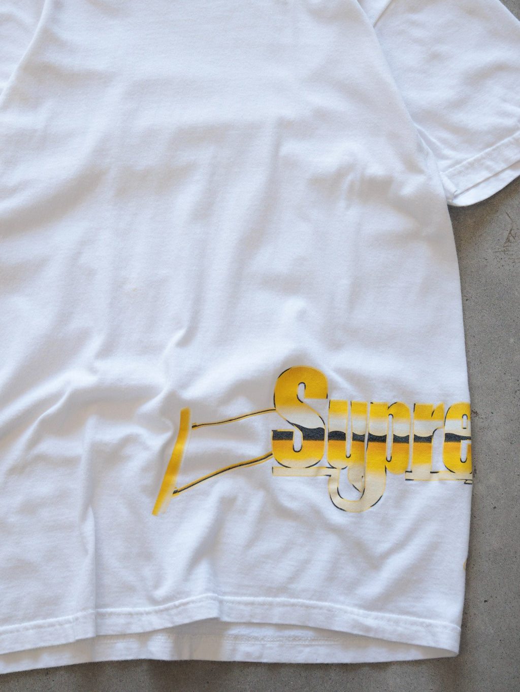 White Supreme Gold Gun Logo Tee (M)