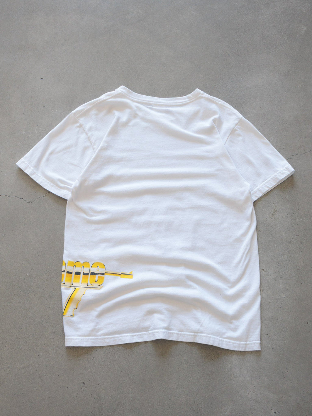 White Supreme Gold Gun Logo Tee (M)