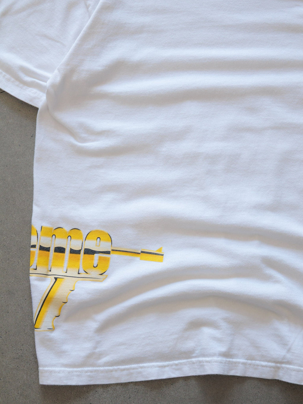 White Supreme Gold Gun Logo Tee (M)