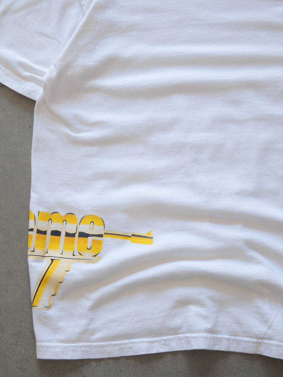White Supreme Gold Gun Logo Tee (M)