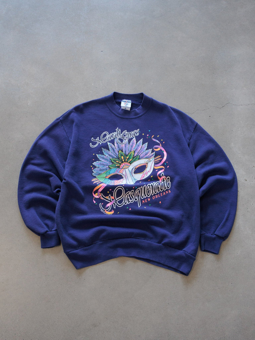 Vintage 90s Purple Mardi Gras Masquerade New Orleans Sweatshirt (L)