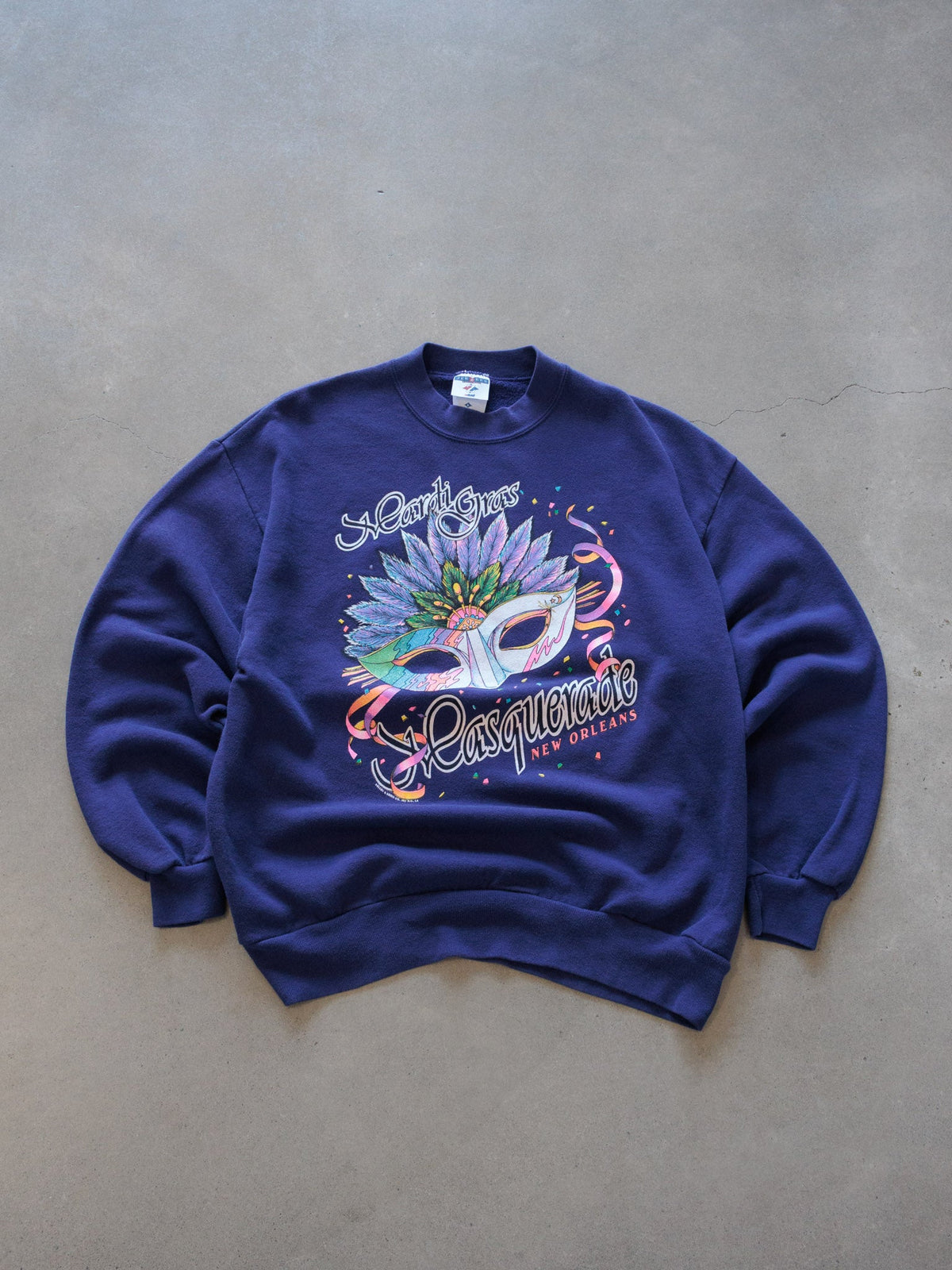 Vintage 90s Purple Mardi Gras Masquerade New Orleans Sweatshirt (L)
