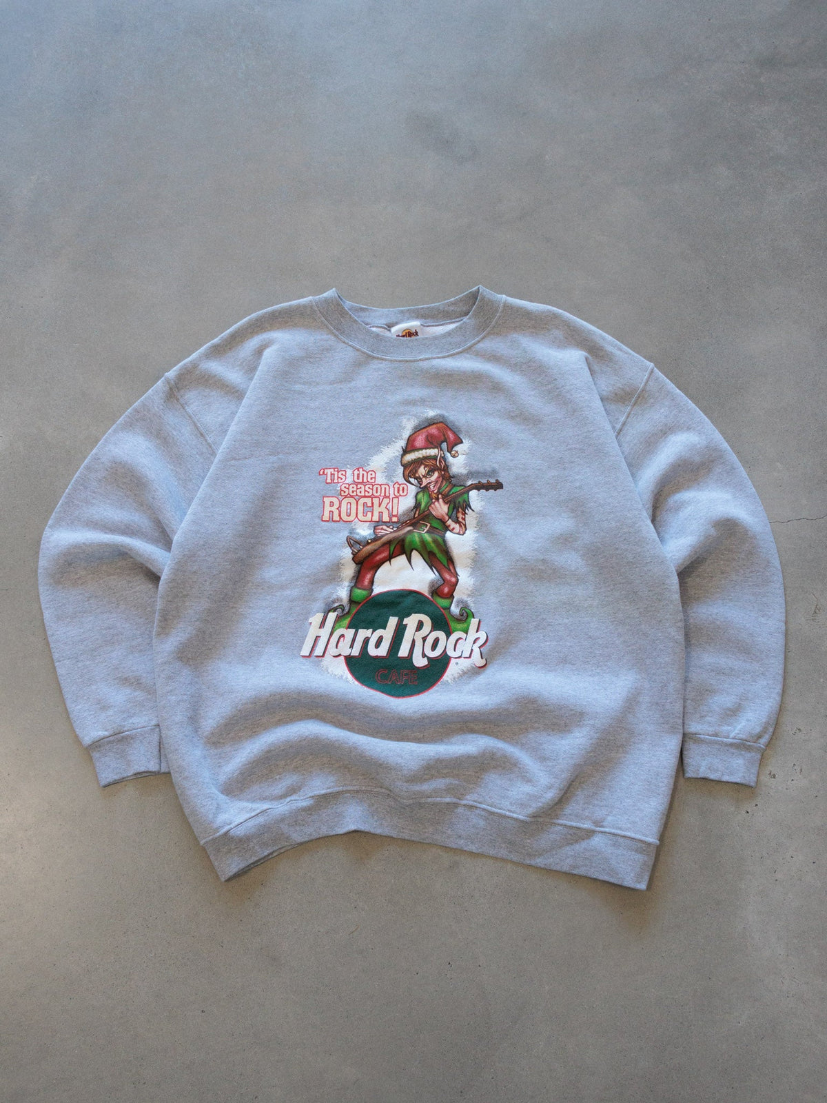 Vintage Grey Hard Rock Cafe Christmas Elf Sweatshirt (XL)