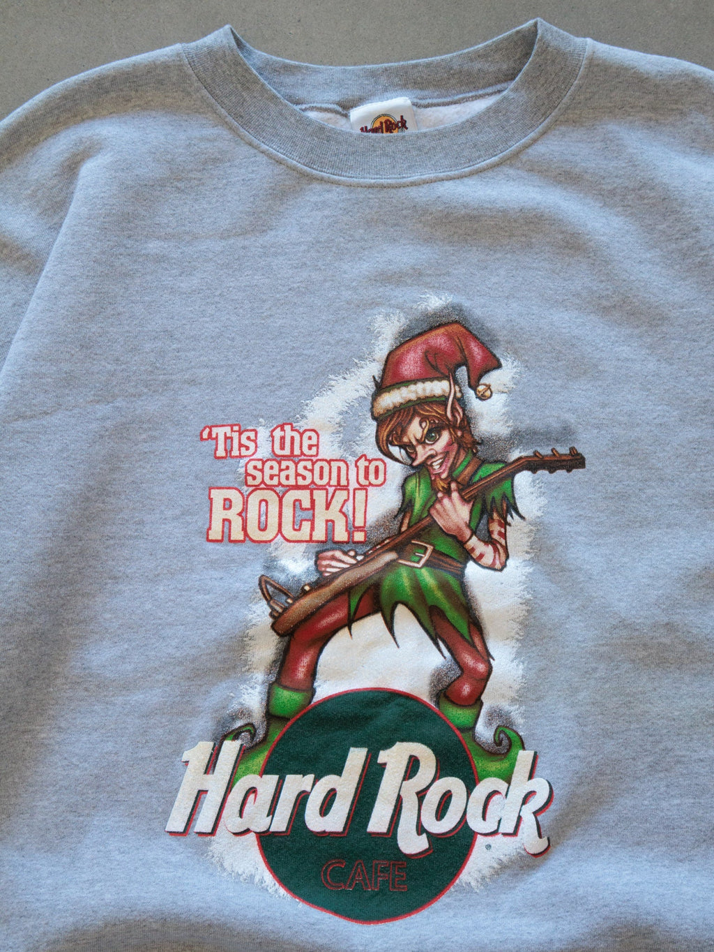 Vintage Grey Hard Rock Cafe Christmas Elf Sweatshirt (XL)