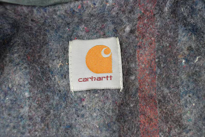 Vintage 1990s Carhartt Grey Blanket Lined Chore Barn Coat Jacket Men's XL / 90s Workwear / Outerwear / Distressed Sun Faded