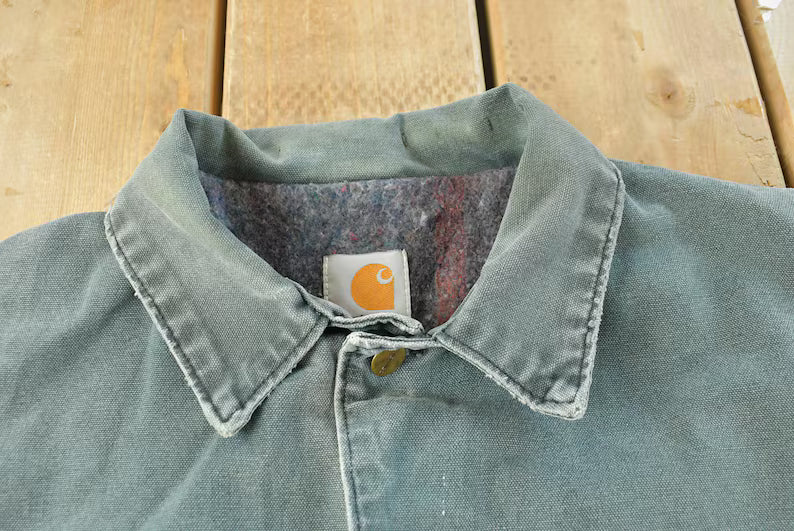 Vintage 1990s Carhartt Grey Blanket Lined Chore Barn Coat Jacket Men's XL / 90s Workwear / Outerwear / Distressed Sun Faded
